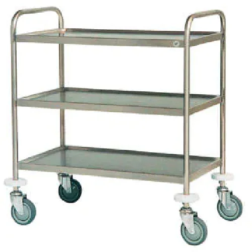 Stainless-steel instrument trolley with three shelves and castors