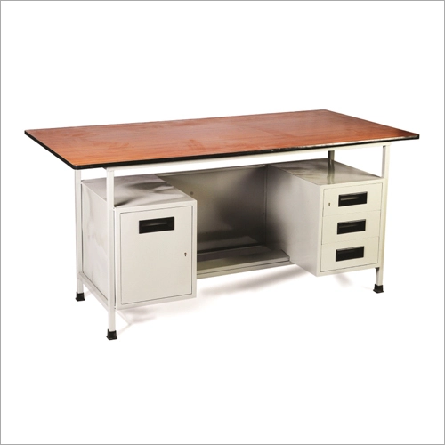 Steel-framed workstation with drawer, cupboard and worktop